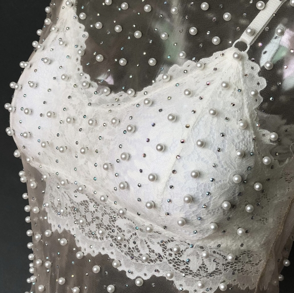 NWT pearl embellished beaded mesh top s: small - large - Picture 9 of 11